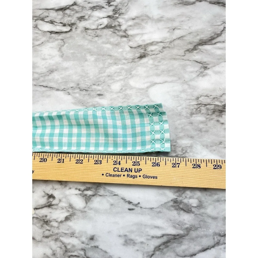 Half Apron Aqua Gingham Check White Cross-stitch Hand Made Pleated Vintage